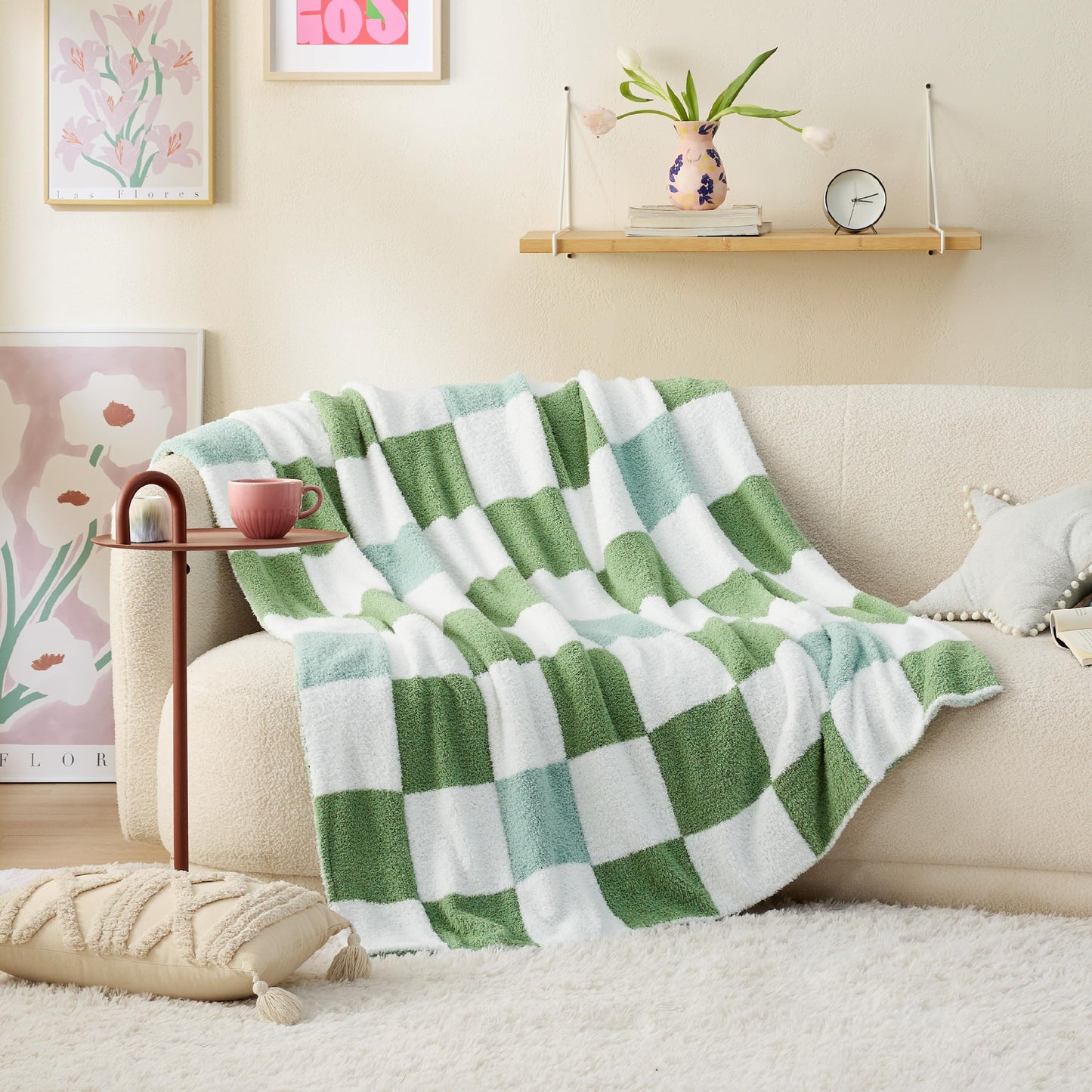 Bedsure Checkered Throw Blanket - Super Soft Knit Breathable Throw Blanket, Warm Cozy Fluffy Lightweight Summer Blanket for Couch Sofa Bed (50" x 60")