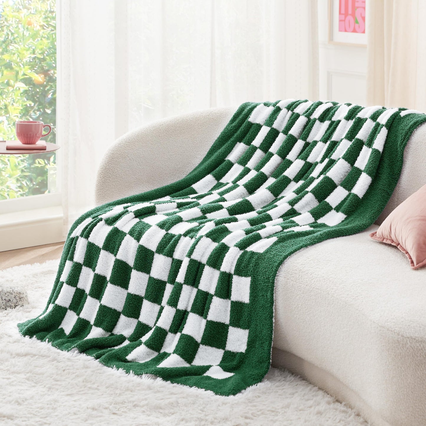 Bedsure Checkered Throw Blanket - Super Soft Knit Breathable Throw Blanket, Warm Cozy Fluffy Lightweight Summer Blanket for Couch Sofa Bed (50" x 60")