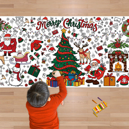 OHOME Xmas Giant Coloring Poster/Tablecloth-Christmas Crafts for Kids-30 x 72 Inches Jumbo Paper Coloring Banner Kids Gifts Activities Toys Party Classroom Christmas Decorations[Kids Games]